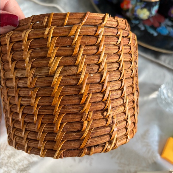 Mackenzie Childs medium wicker rattan canister 6” - Picture 5 of 9